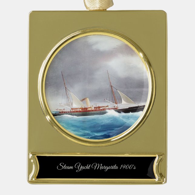 Steam Yacht Margarita 1900's Gold Plated Banner Ornament (Front)