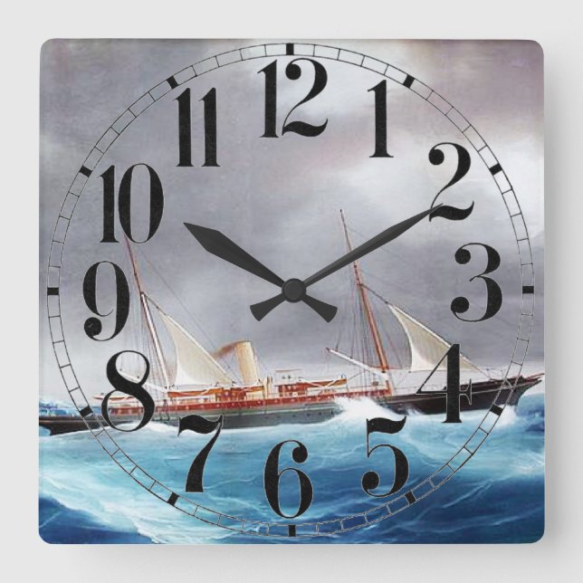 Steam Yacht Margarita 1900's Square Wall Clock (Front)