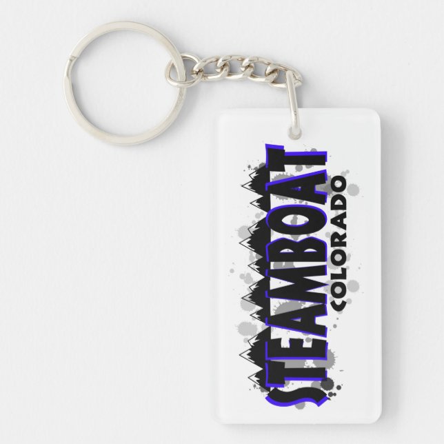 Steamboat Colorado blue paint splats keychain (Front)