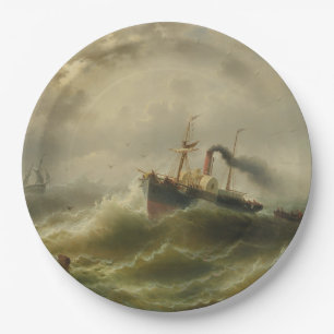Steamboat in a Storm on the North Sea Paper Plate