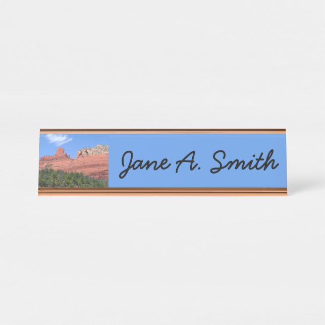 Steamboat Rock in Sedona Arizona Photography Desk Name Plate (Front)