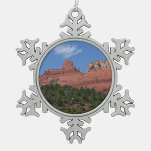 Steamboat Rock in Sedona Arizona Photography Snowflake Pewter Christmas Ornament