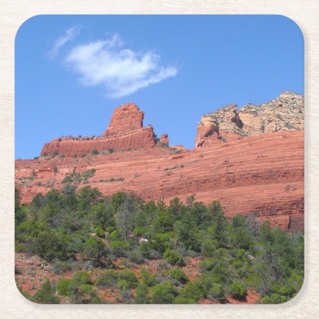 Steamboat Rock in Sedona Arizona Photography Square Paper Coaster (Front)