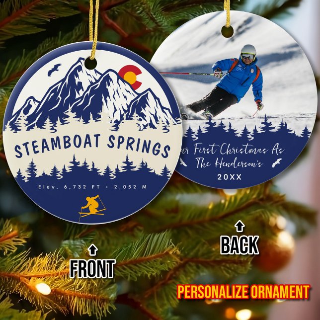 Steamboat Springs Colorado Flag Mountain Skiing Ceramic Ornament (Creator Uploaded)