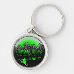 Steamboat Springs Colorado green ski keychain