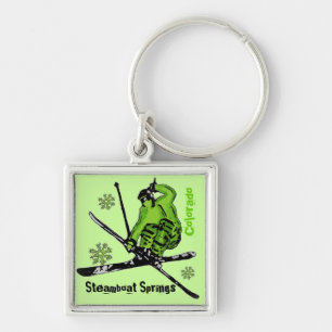 Steamboat Springs Colorado green skier keychain