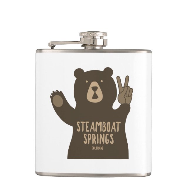 Steamboat Springs Colorado Peace Bear Hip Flask (Front)