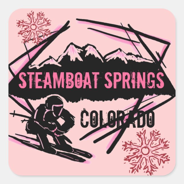 Steamboat Springs Colorado pink ski stickers (Front)