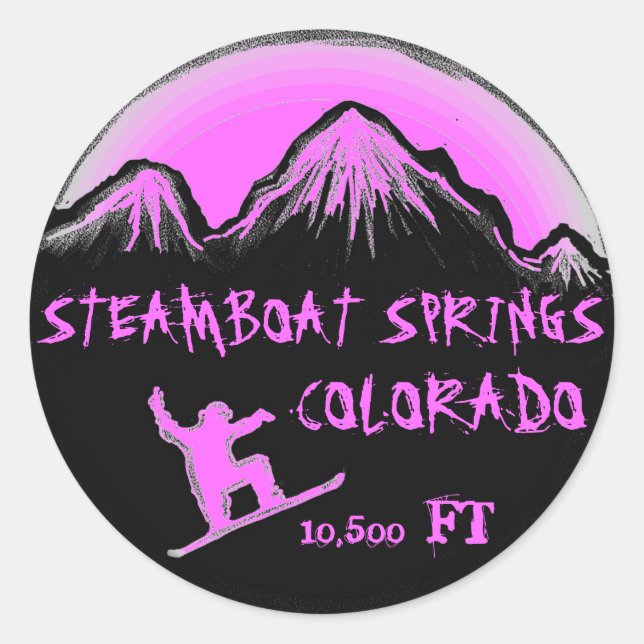 Steamboat Springs Colorado pink snowboard stickers (Front)