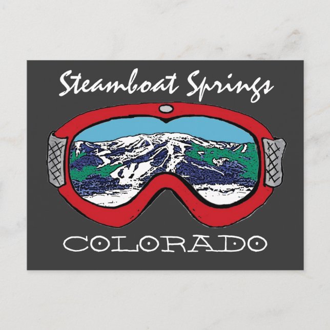 Steamboat Springs Colorado red goggle postcard (Front)