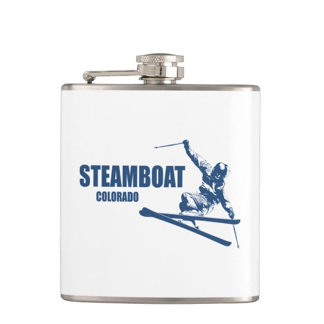 Steamboat Springs Colorado Skier Hip Flask (Front)