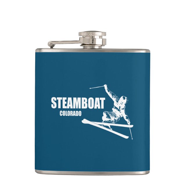Steamboat Springs Colorado Skier Hip Flask (Front)