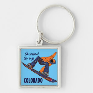 Steamboat Springs Colorado snowboarder keychain