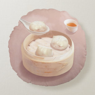 Steamed Bao Buns with Tea Round Cushion