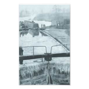 Steamer and butty on the canal in winter photo print