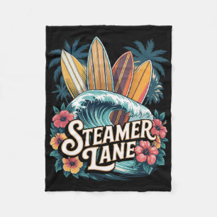 Steamer Lane Surfboards Santa Surfing Cruz Graphic Fleece Blanket