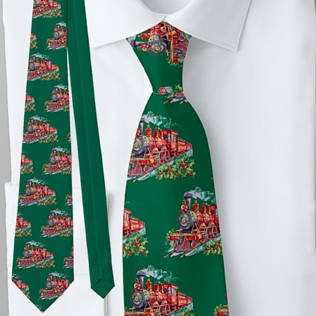 Steamer Train Red on Green Festive Tie (Creator Uploaded)