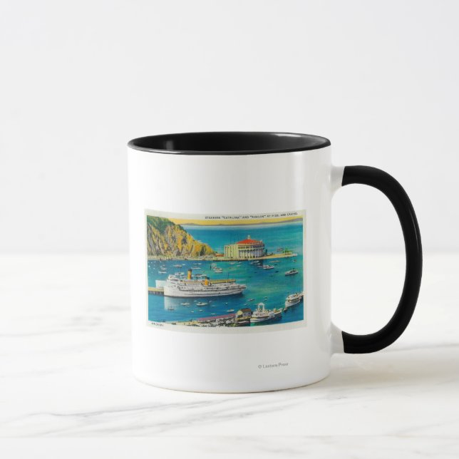 Steamers Catalina and Avalon at Pier, and Casino Mug (Right)