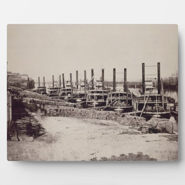 Steamers on the Mississippi (b/w photo) Plaque (Front)