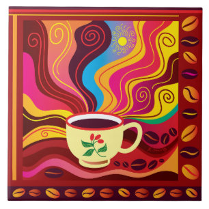 Steaming Coffee Cup Pattern Ceramic Tile