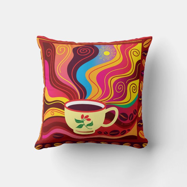 Steaming Coffee Cup Pattern Cushion (Back)