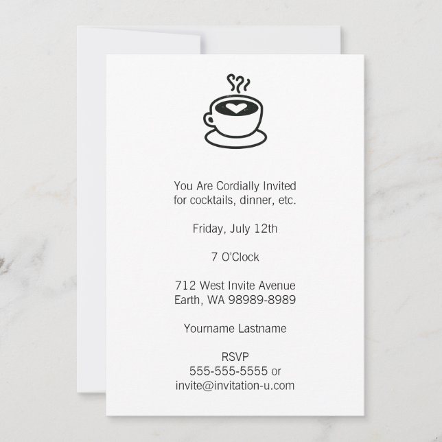 Steaming Coffee Cup with Heart Design Invitation (Front)