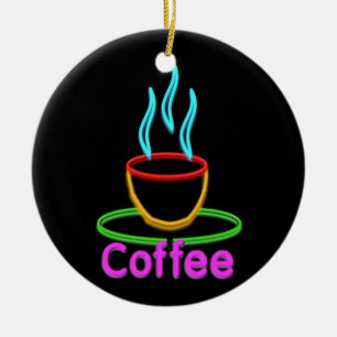 Steaming Cup of Neon Coffe Ceramic Tree Decoration