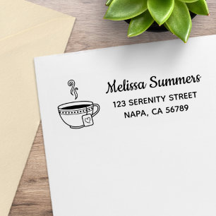 Steaming Cup of Tea Address Rubber Stamp