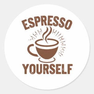 Steaming Espresso Cup Illustration Classic Round Sticker