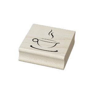 Steaming Hot Cup Wooden Block Mounted Rubber Stamp