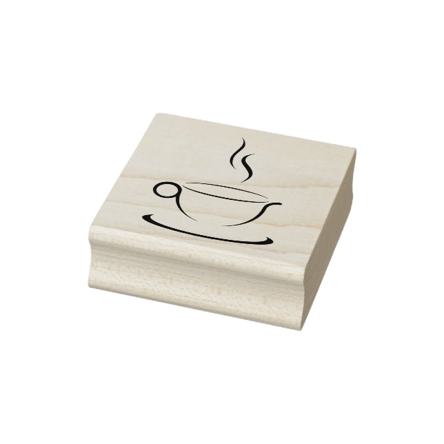 Steaming Hot Cup Wooden Block Mounted Rubber Stamp (Stamp)