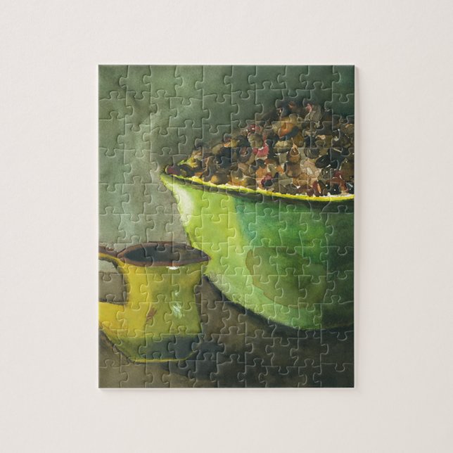 Steaming Morning Cup of Coffee Bowl Coffee Beans Jigsaw Puzzle (Vertical)