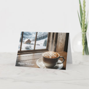 Steaming Snowflake Latte By a Winter Window Holiday Card