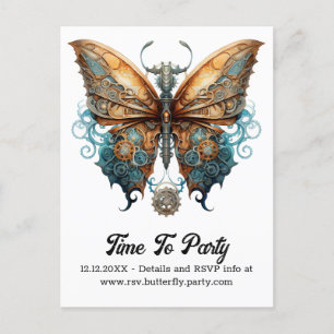 Steamlace Swallowtail Butterfly Steampunk Wedding  Announcement Postcard