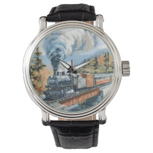 Steamlocomotive crossing bridge vintage watch