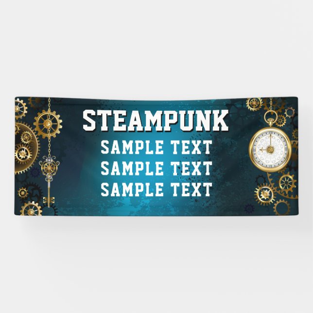 Steampun turquoise Background with Gears Banner (Horizontal)