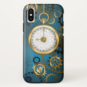 Steampun turquoise Background with Gears iPhone X Case
