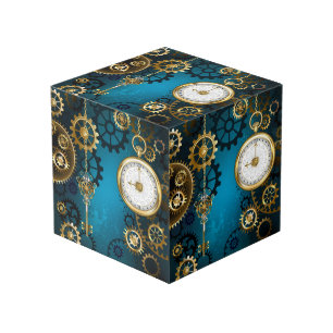 Steampun turquoise Background with Gears Cube