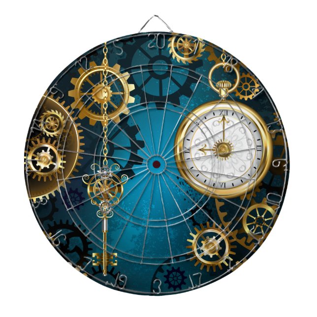 Steampun turquoise Background with Gears Dartboard (Front)