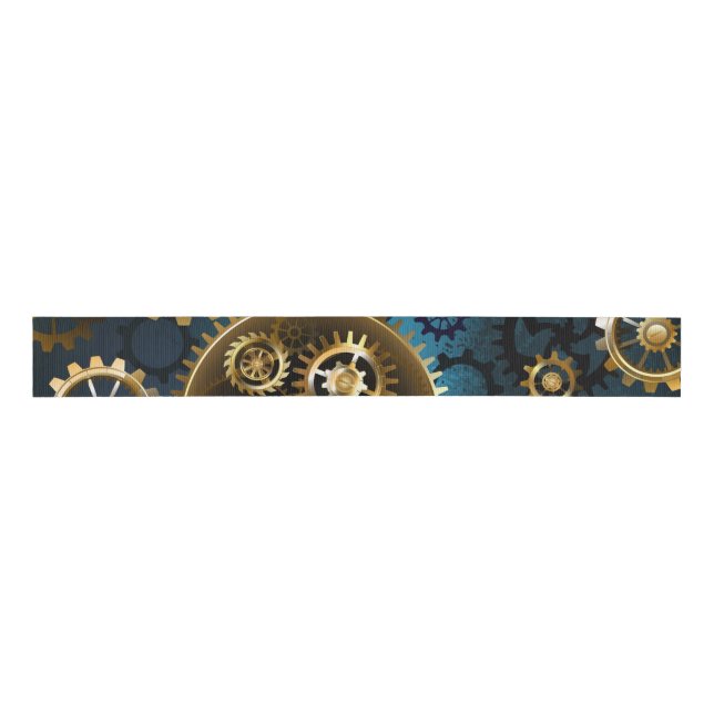 Steampun turquoise Background with Gears Grosgrain Ribbon (Front)