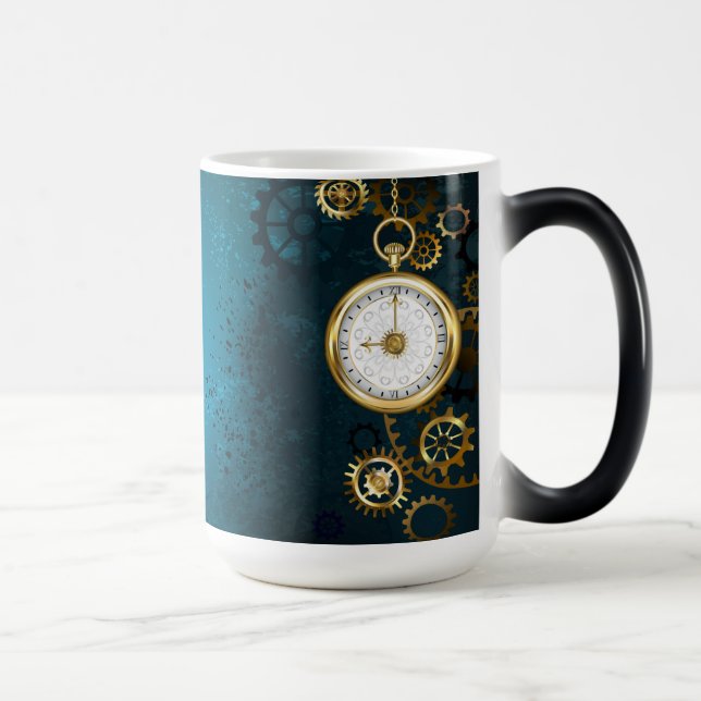 Steampun turquoise Background with Gears Magic Mug (Right)