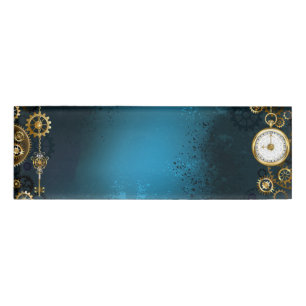 Steampun turquoise Background with Gears Name Tag