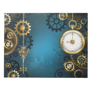 Steampun turquoise Background with Gears Notepad