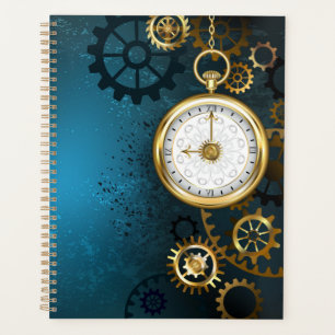 Steampun turquoise Background with Gears Planner