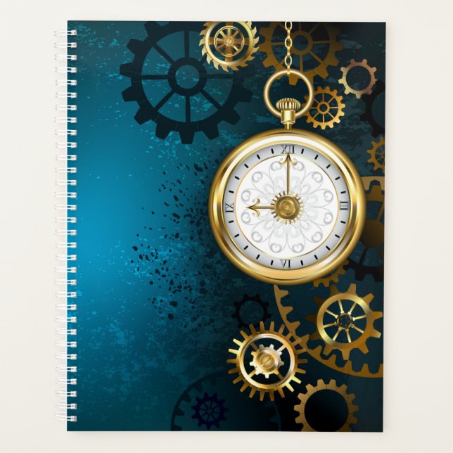 Steampun turquoise Background with Gears Planner (Front)
