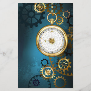 Steampun turquoise Background with Gears Stationery