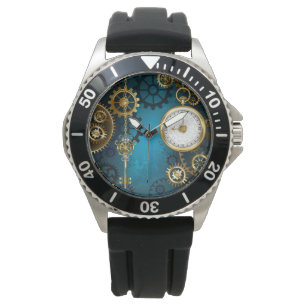 Steampun turquoise Background with Gears Watch
