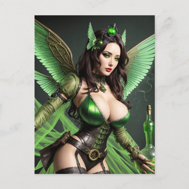 Steampunk Absinthe Green Fairy  Postcard (Front)