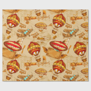 Steampunk aeronautic pattern wrapping paper
