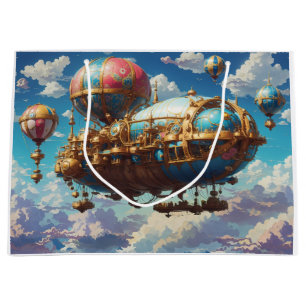 Steampunk Airship and Balloons in Sky Large Gift Bag